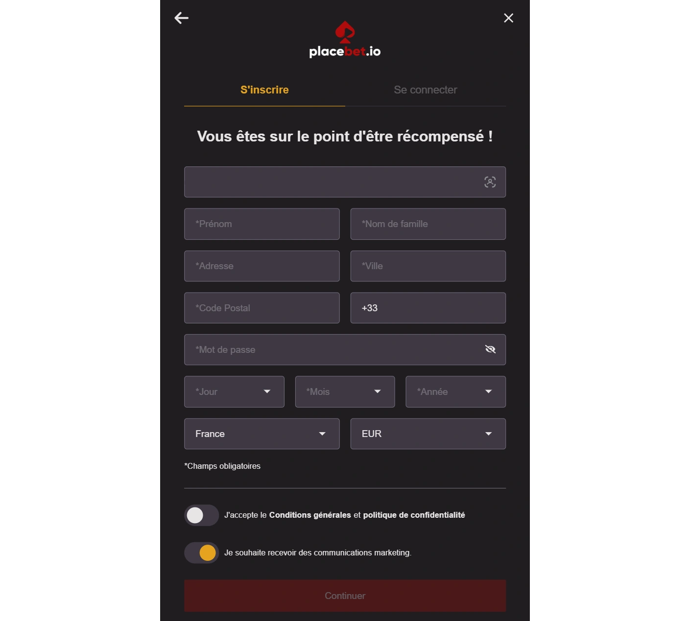Comment s'inscrire sur PlaceBet
